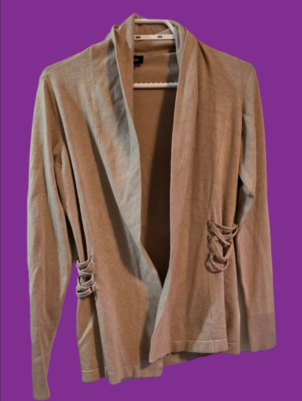 4/$67 Deal! le chateau Taupe Open-Front Lace-Up Cardigan